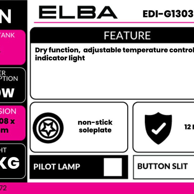 ELBA EDI-G1303(PP) DRY IRON-image 4
