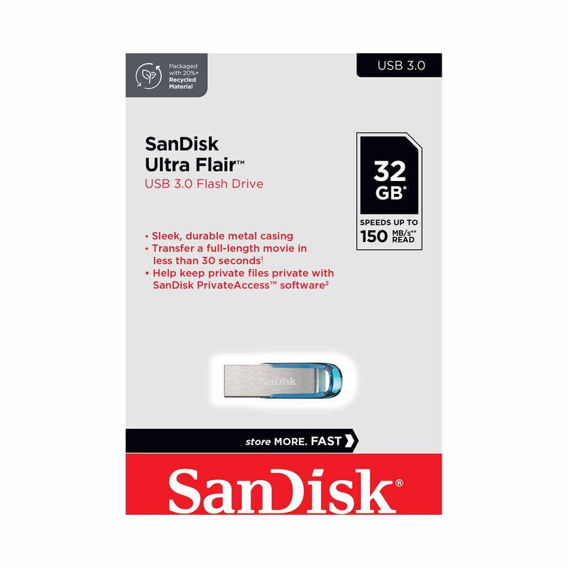 SANDISK Ultra Flair Usb 3.0, 32gb Flash Drive, Tropical Blue, Metal Casin SDCZ73-032G-G46B-image 5