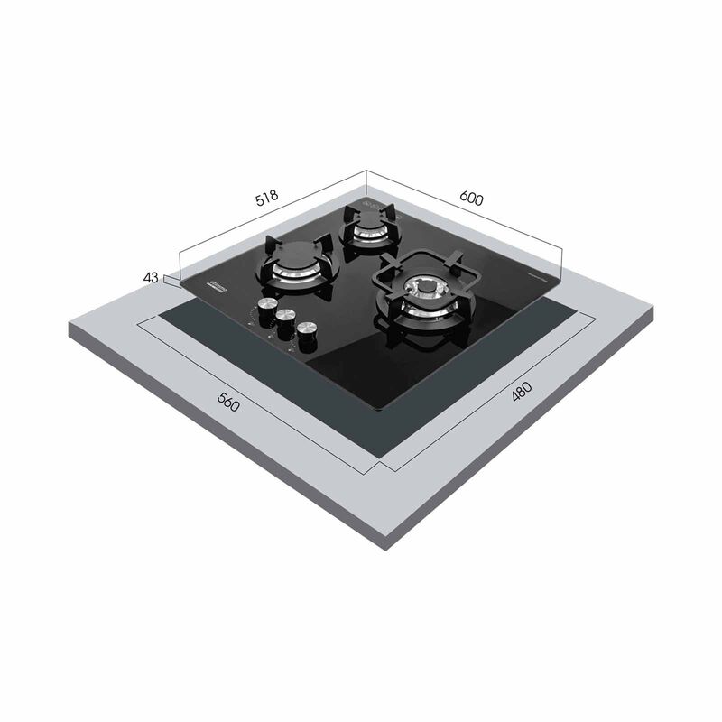 EUROPACE Tempered Glass 3 Burner Gas Hob (60cm) (tg) (exclude Installation) EBH6360ETG-image 4