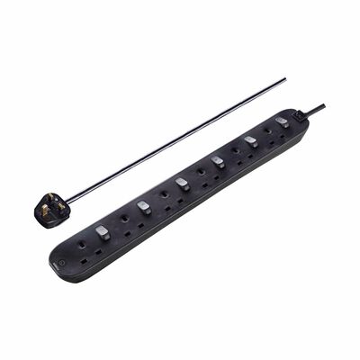 MASTERPLUG 13a 6 Gang Individual Sw, 2m Bk SWC62NB