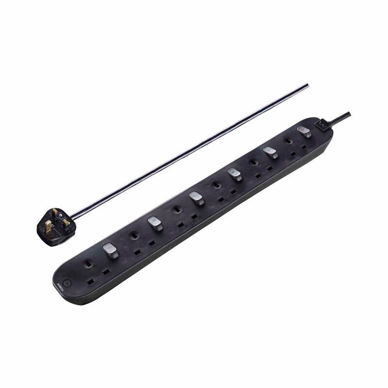 MASTERPLUG 13a 6 Gang Individual Sw, 2m Bk SWC62NB-image 1