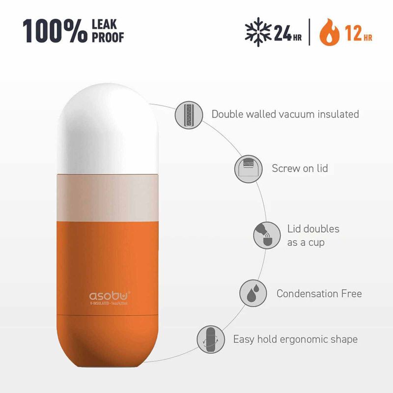 ASOBU Orb Water Bottle Pastel Orange 420ml ASBV30OR-image 3