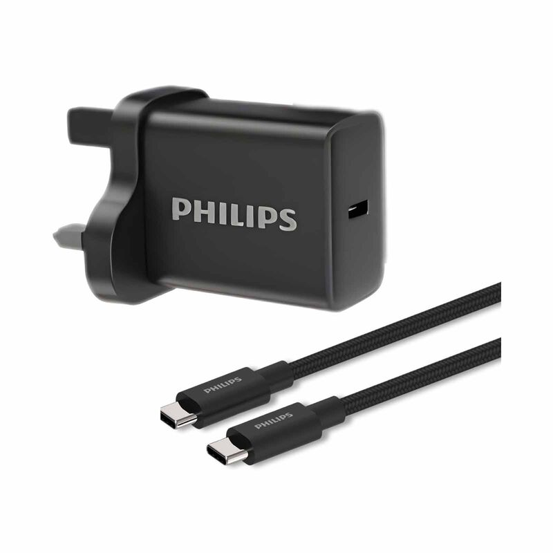 PHILIPS Wall Charger Usb-c Max Pd45w Gan Output Pps Uk Plug Black , Usb C To C 1m Braided Cable (65w) DLP5313NB/05-image 4