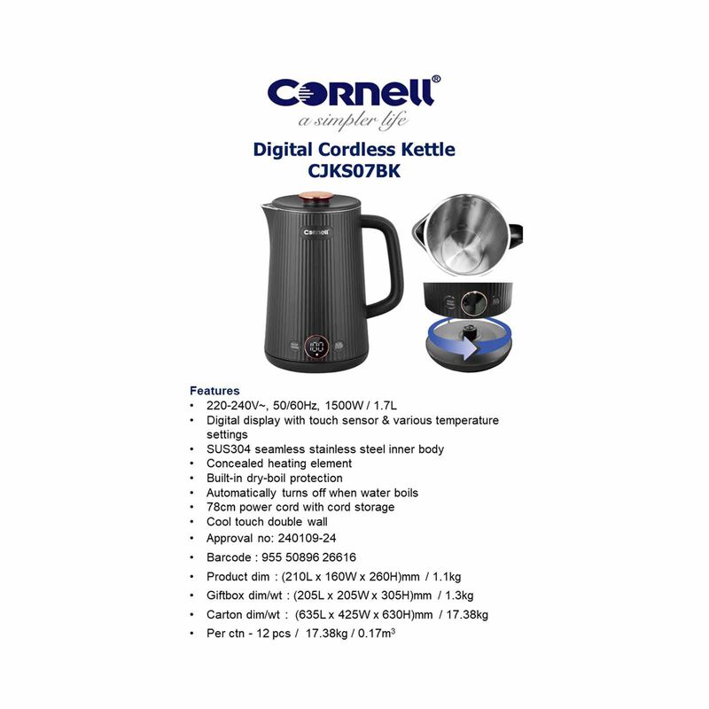 CORNELL Kettle (1.7l) - Black CJKS07BK-image 6