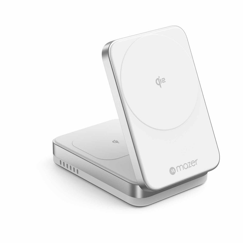 MAZER Qi2 Certified 32w Wireless Foldable 2in1+usb-c Pd12w Output Charger - White M-QI2-MAGFOLD02-WH-image 3
