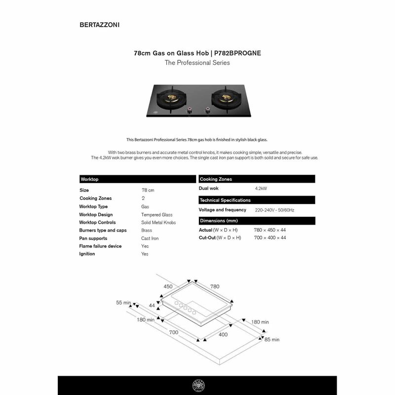 BERTAZZONI 78cm Built-in Glass Hob - Two Cooking Zones (exclude Installation) P782BPROGNE-image 5