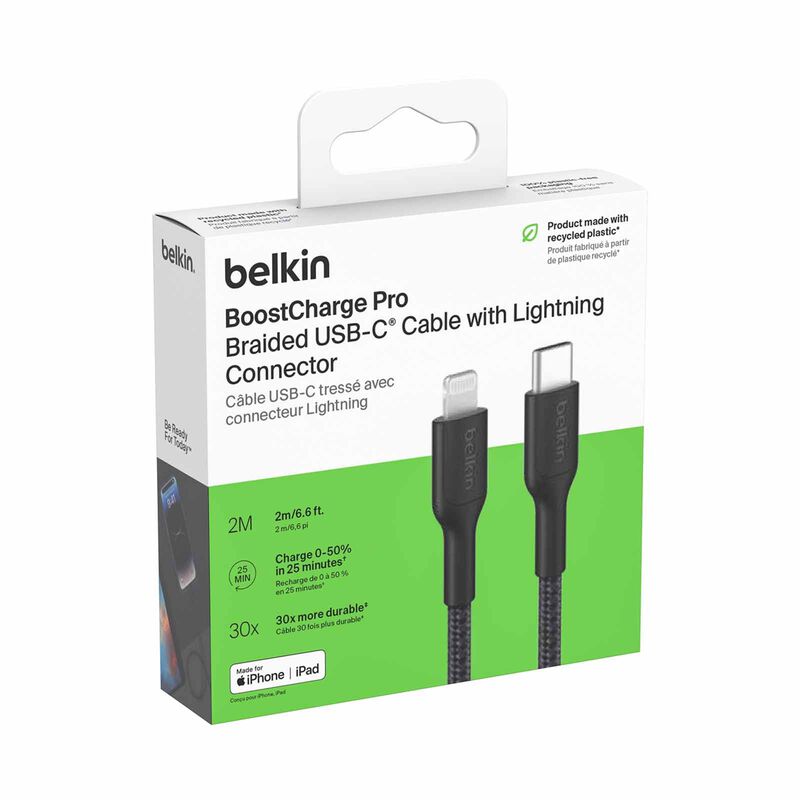 BELKIN Usb-c - Lightning Cable, Braided Pcr, 2m, Black CAA022FQ2MBK-image 2