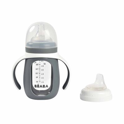 BEABA With Silicone Protective Sleeve 210ml - Mineral Grey (online) GLASS BOTTLE