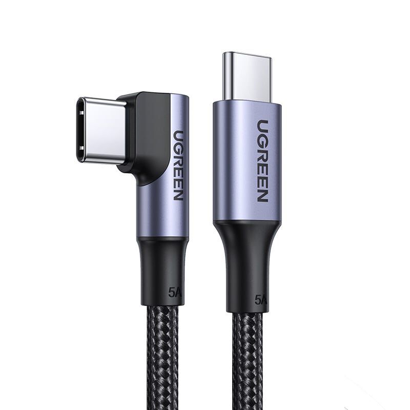 UGREEN Usb-c 2.0 To Angled Usb-c M/m Round Cable Aluminium Shell With Braided 2m (black), 100w & 480mbps 70645-image 3