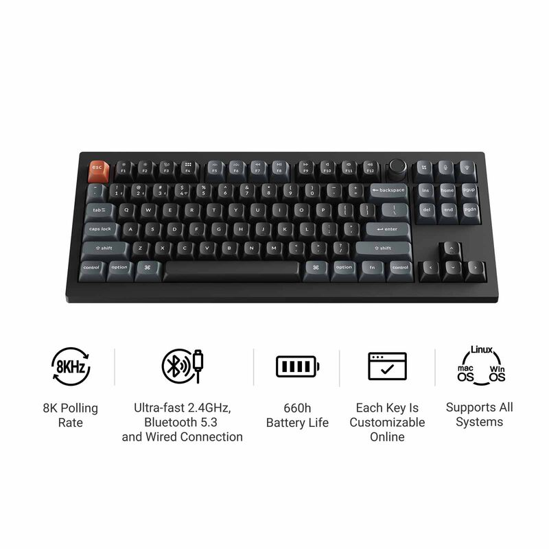 KEYCHRON V3 Ultra 8k 80% 87 Key Black Knob Rgb Hot-swap Silk Pom Red Switch KYCN-V3U-D1-image 2