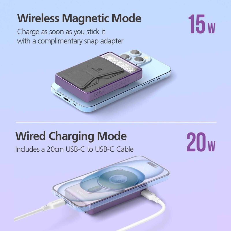 MICROPACK 3 In 1 Pd Fast Charging Magnetic Wireless Powerbank - Purple WPB-310-PL-image 2