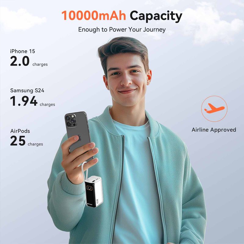 MAZER Powercharge Rlink 10,000mah/pd45w With Built-in Retractable C-cable Powerbank - Silver M-AI-PC45R10-V7-SV-image 5