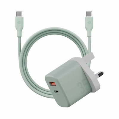 BAZIC Goport Velox Kit, 1c1a Gan Charger 35w(uk) With Weave Cable - Pistachio CHR-GPVLX-UK-GRN