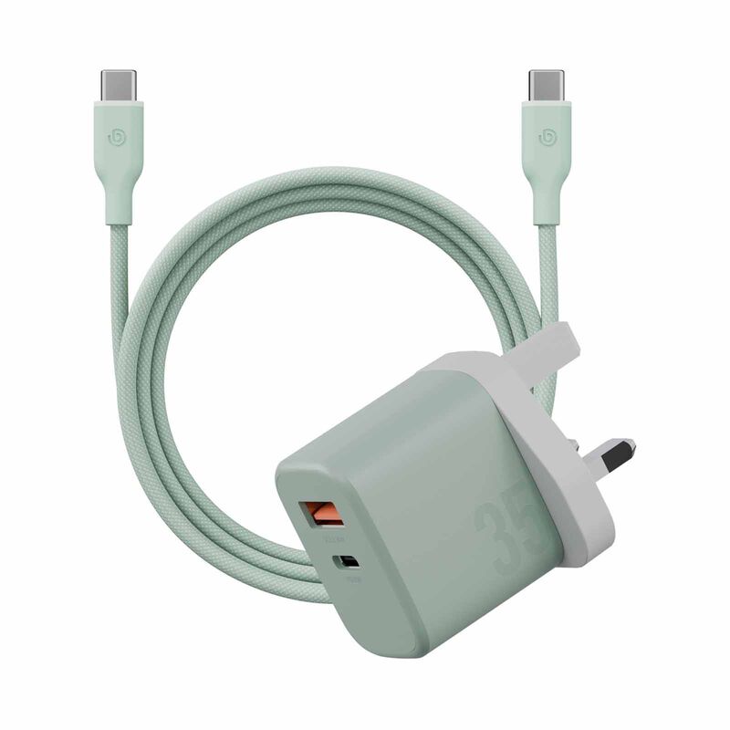 BAZIC Goport Velox Kit, 1c1a Gan Charger 35w(uk) With Weave Cable - Pistachio CHR-GPVLX-UK-GRN-image 1