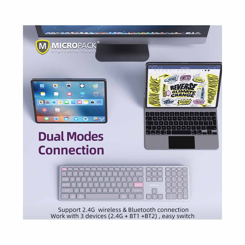 MICROPACK Lifestyle 2.4g + Bluetooth Rechargeable Wireless Keyboard - Grey K-310W-GY-image 3