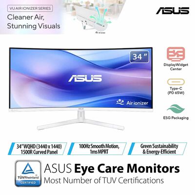 ASUS 34in Eyecare Uwqhd 100hz Gaming Monitor White VU34WCIP-W