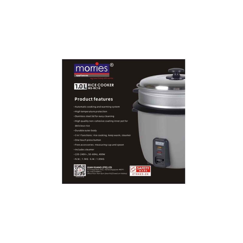 MORRIES Rice Cooker With Steamer (1.0l) MS-RC10-image 4