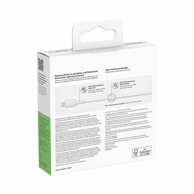 BELKIN Usb-c - Lightning Cable, Pcr, 1m, White CAA021FQ1MWH-image 2