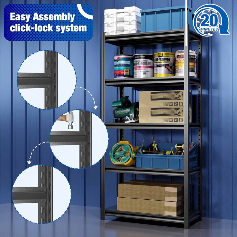 STEELCRAFT Steelmax 5 Tier Shelving Rack Black90 X 40 X 183 H Cm STEELMAX-image 5