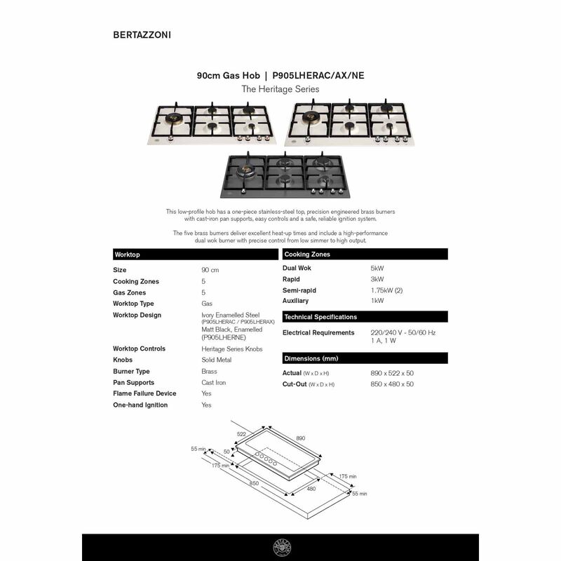 BERTAZZONI 90cm Gas Hob (enamel Ivory Finish) P905LHERAX-image 5