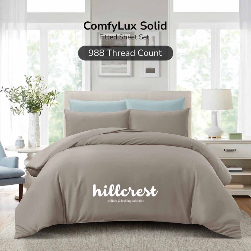 HILLCREST Hillcrest I Comfylux Solid 988tc I Pale Olive Brown I King Fitted Sheet ( Oe ) 6839 I K I FS I PALE OLIVE BROWN-image 1
