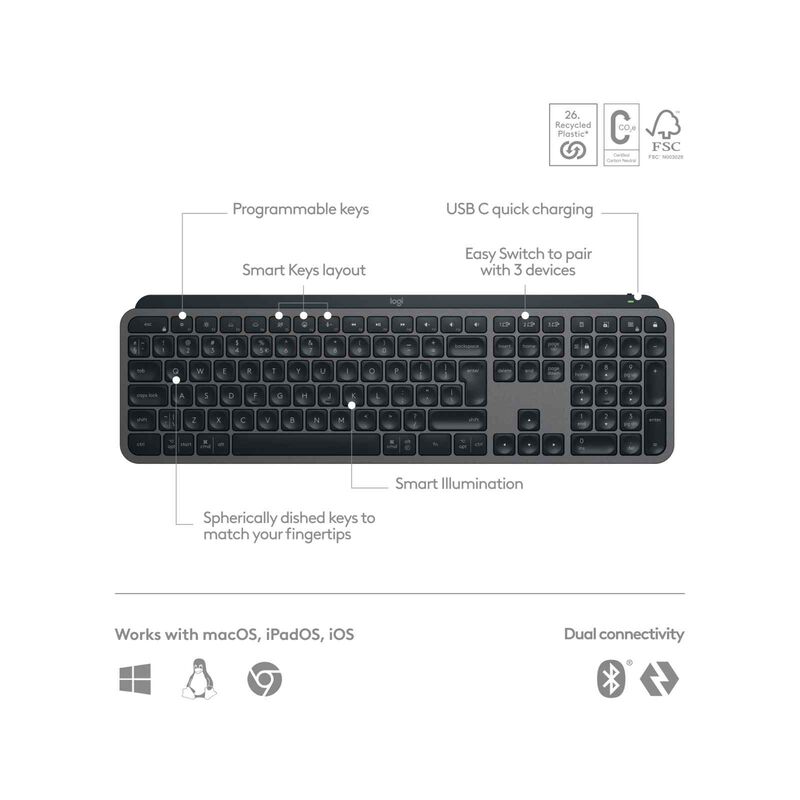 LOGITECH Mx Keys S Illuminated Keyboard Graphite 920-011563-image 3