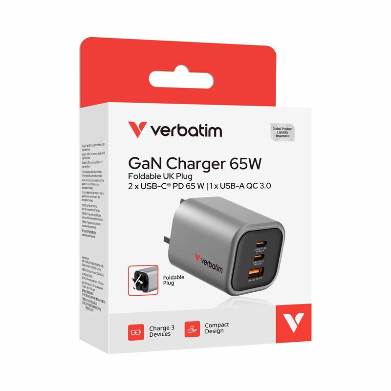 VERBATIM Gan Charger 65w Foldable Uk Plug VM32351-image 3