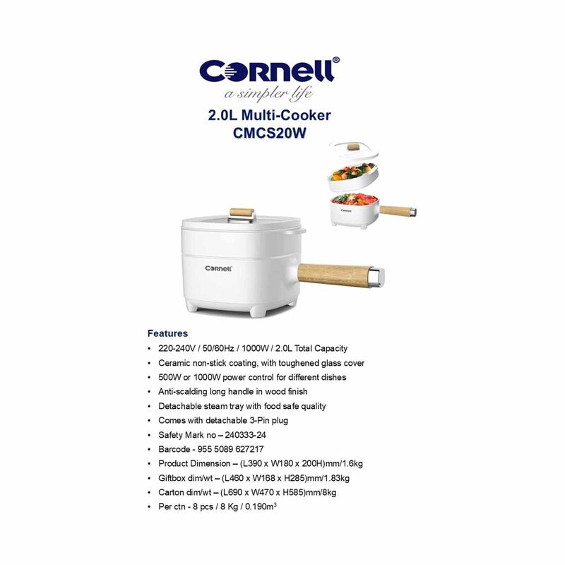 CORNELL Mini Multi-cooker Kettle (2.0l) CMCS20W-image 8