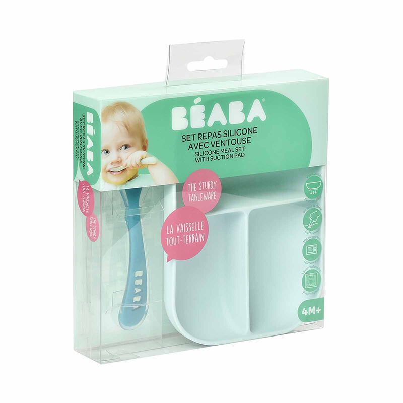 BEABA Suction Divided Plate & Spoon - Blue (online) SILICONE-image 4