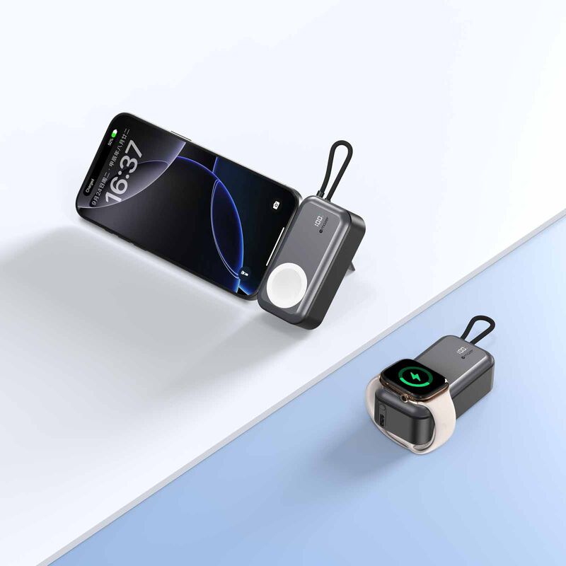 MAZER Pocketmini 5000mah/built-in Cable+apple Watch Charging+stand/pd20w Power Bank - Black M-POCKET5.0W-BK-image 3