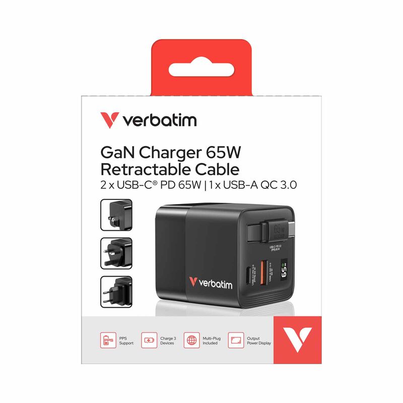 VERBATIM Gan Charger 65w 2 Port Cable Display Us/uk/eu VM32217-image 7