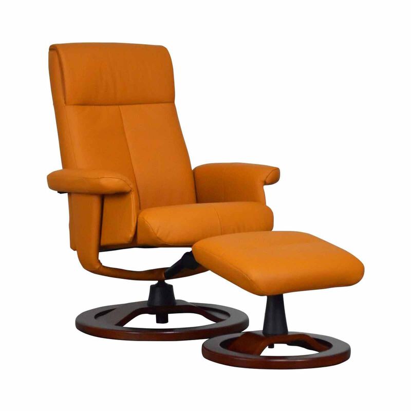 Recliner With Ottoman (hl) Orange Half Leather Recliner ENNA-image 1