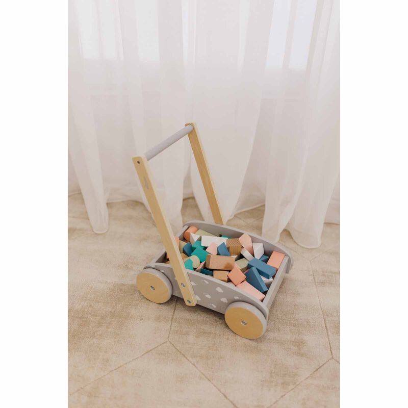BUBBLE Wooden Baby Push Cart & Walker With 45 Building Blocks BU5026-image 3
