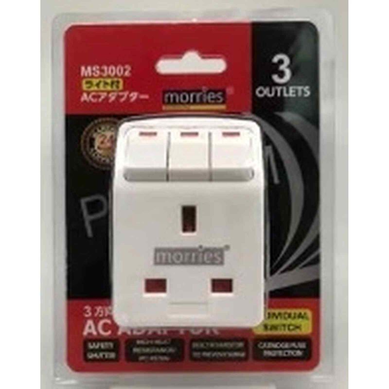 MORRIES 3 Way Adaptor W/switch & Surge Protection MS-3002-image 1