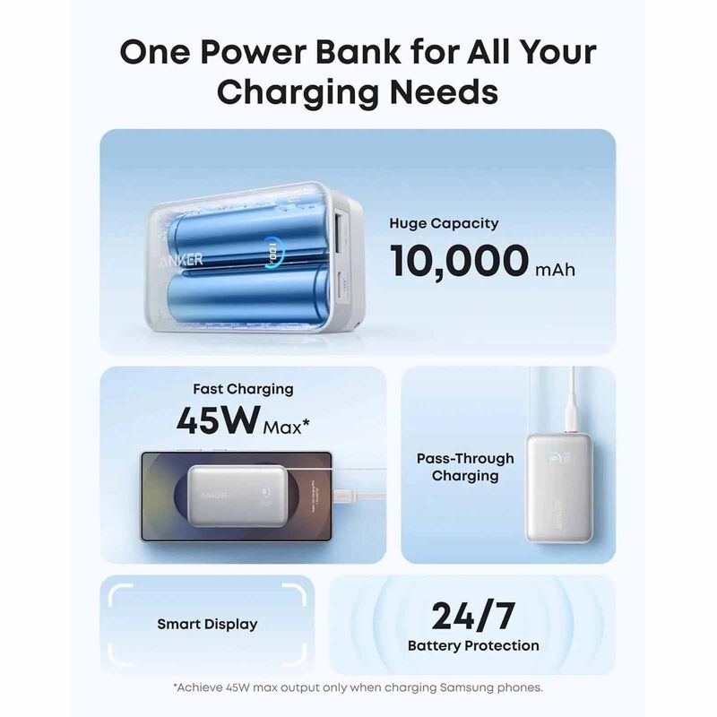 ANKER Nano Powerbank 10000mah 45w Retractable Usb-c - White A1638H21-image 3
