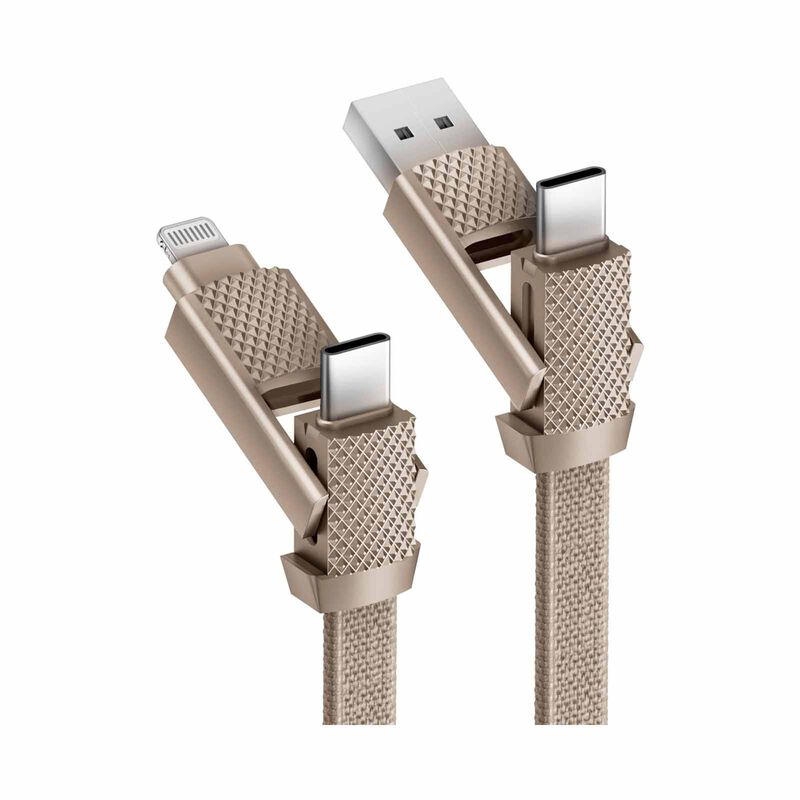 BAZIC Gocharge Alucable, 4 In 1 Aluminium Charging Cable With Usb A/c Input And Usb C/lightning Output. Pd CBL-GC4N1-GLD100-image 5