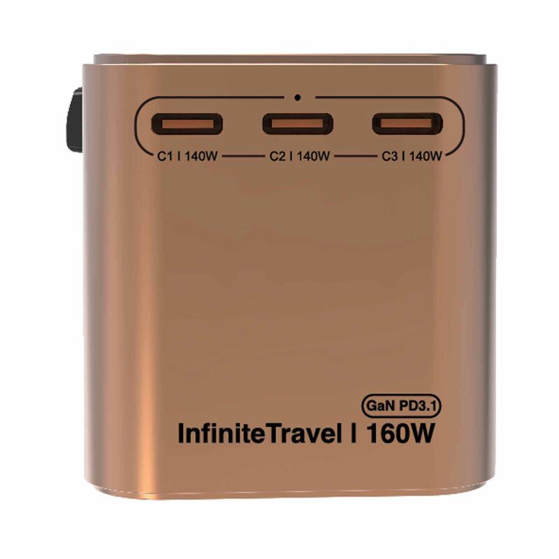 MAZER Infinitetravel Gan Pd3.1 160w 3c+1a+1ac Socket/100-240v/10a World Travel Charger-desert Titanium M-IFTRAVEL1160PD-DT-image 4