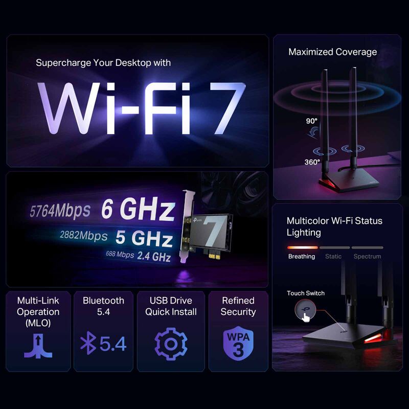 TP LINK Be9300 Wi-fi 7 Bluetooth 5.4 Pcie Adapter ARCHER TBE550E-image 5