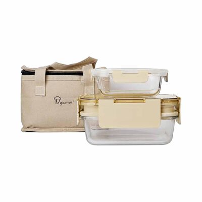 LA GOURMET Pureglass 2pcs Container Set With Pouch (1700+370ml) - Milktea LGPS438621
