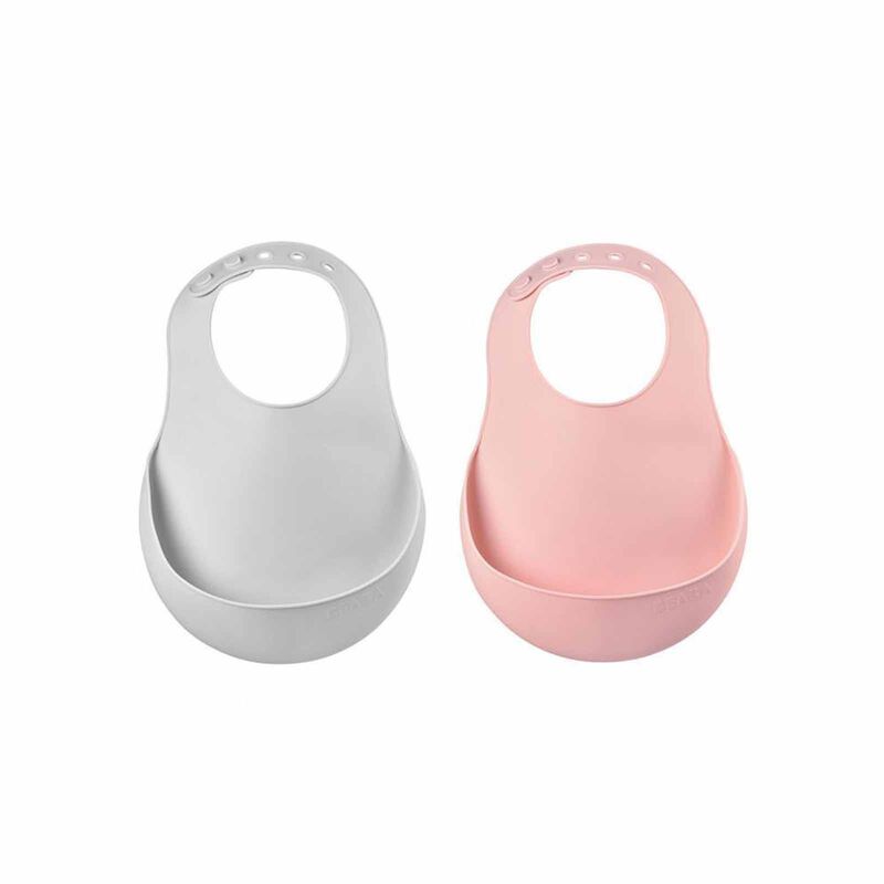BEABA Bib - 2 Pack - Old Pink/light Grey (online) SILICONE-image 1