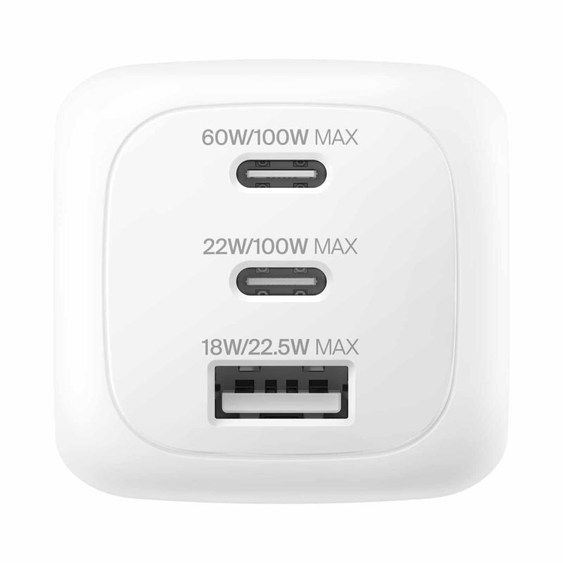 BELKIN 3-port Gan Wall Charger 100w + Inter Tip WCH016MYWH-image 3