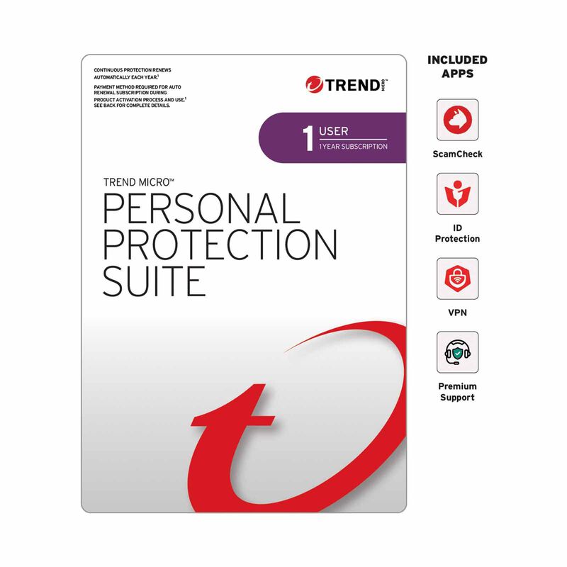 TREND MICR Personal Protection Suite (1 User) 1 Yr Add-on Ar - Optional TICEM1070D612-image null