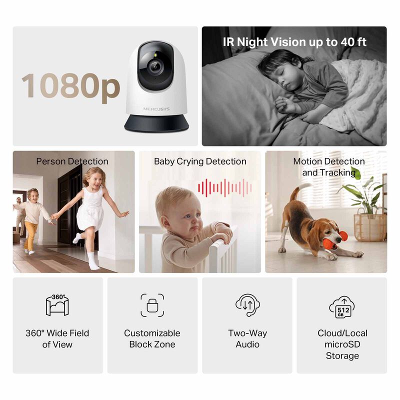 TP LINK Pan/tilt Home Security Wi-fi Camera MERCUSYS MC200-image 7
