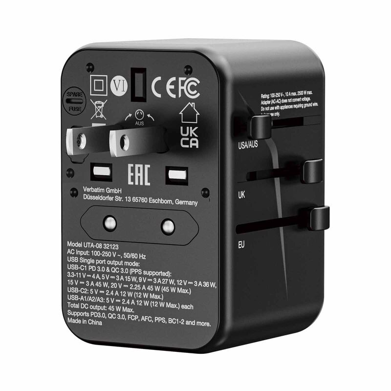 VERBATIM Uta-08 Universal Travel Adapter With 1 X Usb-c Pd 45w / 1 X Usb-c / 3 X Usb-a VM32123-image 7