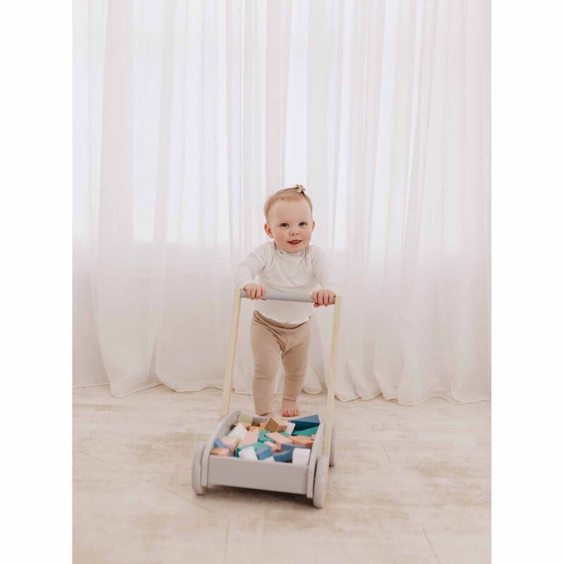 BUBBLE Wooden Baby Push Cart & Walker With 45 Building Blocks BU5026-image 2