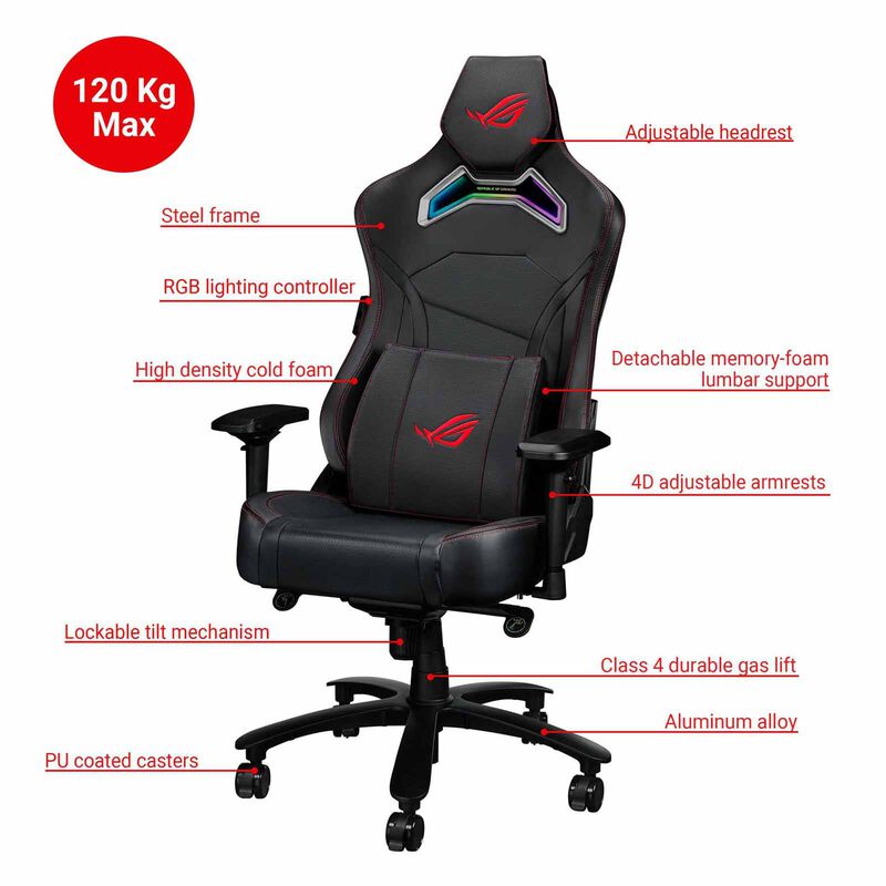 ASUS Rog Chariot X Rgb Gaming Chair - Black (exclude Installation Charges) SL301 ROG CHARIOT X BLACK-image 12