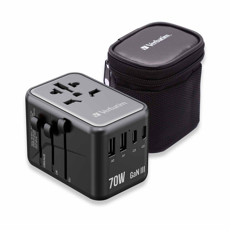 VERBATIM Uta-09 Gan Iii Universal Travel Adapter 1 X Usb-c Pd 70w / 2 X Usb-c / 2 X Usb-a VM32124-image 1