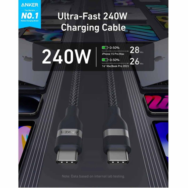 ANKER Usb-c To Usb-c Cable 240w Braided - Blue 3ft A82E2H31-image 3