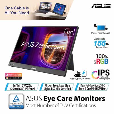 ASUS 16in Zenscreen Wqxga 155hz Usb Portable Monitor MB16NCG