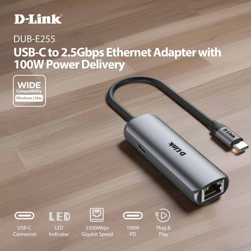 DLINK Usb-c To 2.5g Ethernet Adapter With 100w Power Delivery DUB-E255-image 3